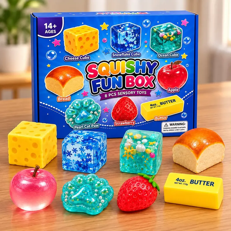 Squishy Fun Box, Set of 8 Sensory Stress-Relief Toys