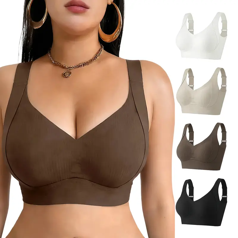 4-Pack Women's Wireless Bras with Natural Push-Up, S–3XL, Black/Nude/Caramel