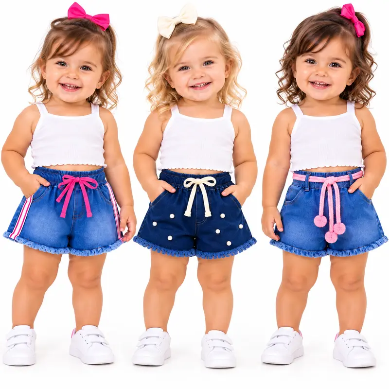Short Jeans Infantil Feminino com Laço e Detalhes – Menina P M G