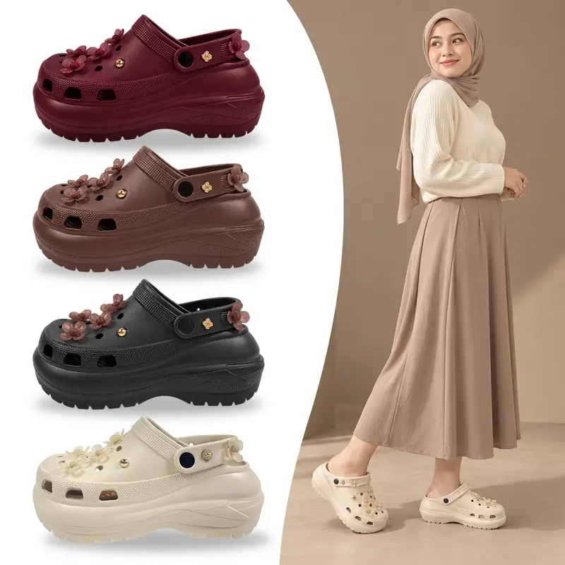 Women's 8cm Platform Clog Sandals with Flower Detail, Models 579M, 579M-ZY1 and 579M-ZY2