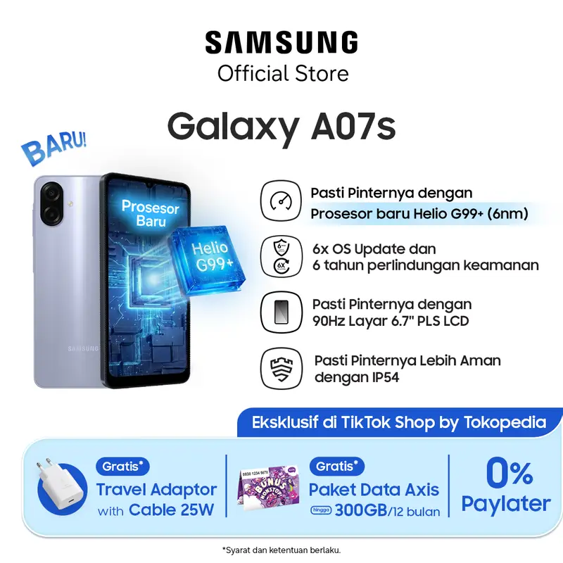 Samsung Galaxy A07s [4/64GB] - Prosesor Baru Helio G99+ | Baterai 5.000mAh