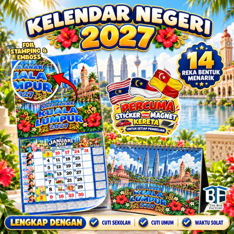 TBF Kalendar Negeri Malaysia 2027 | Dinding & Meja | Saya Anak Negeri | 14 Designs | Islamik & Kuda Lunar
