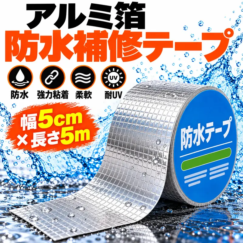 ブチルテープ アルミ製の防水補修テープ 5cm×1m｜超強力な粘着性・防水シーリング｜キャンピングカーの屋根・窓・ガラス・ボート・配管・水漏れ修理用